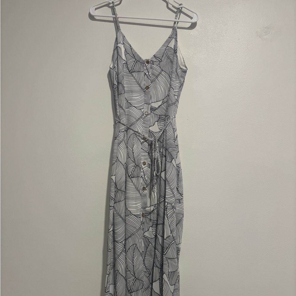 Sienna Sky White Maxi Dress with Black Leaf Print